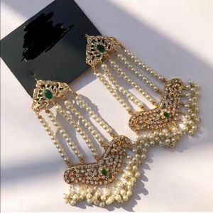 Indian Green color Pearl Long Earrings jewelry